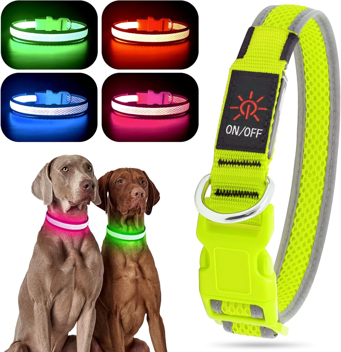 Light up Dog Collar, USB Rechargeable LED Puppy Collar Super Bright Adjustable Glowing Dog Lights for Night Walking (Green, Small)
